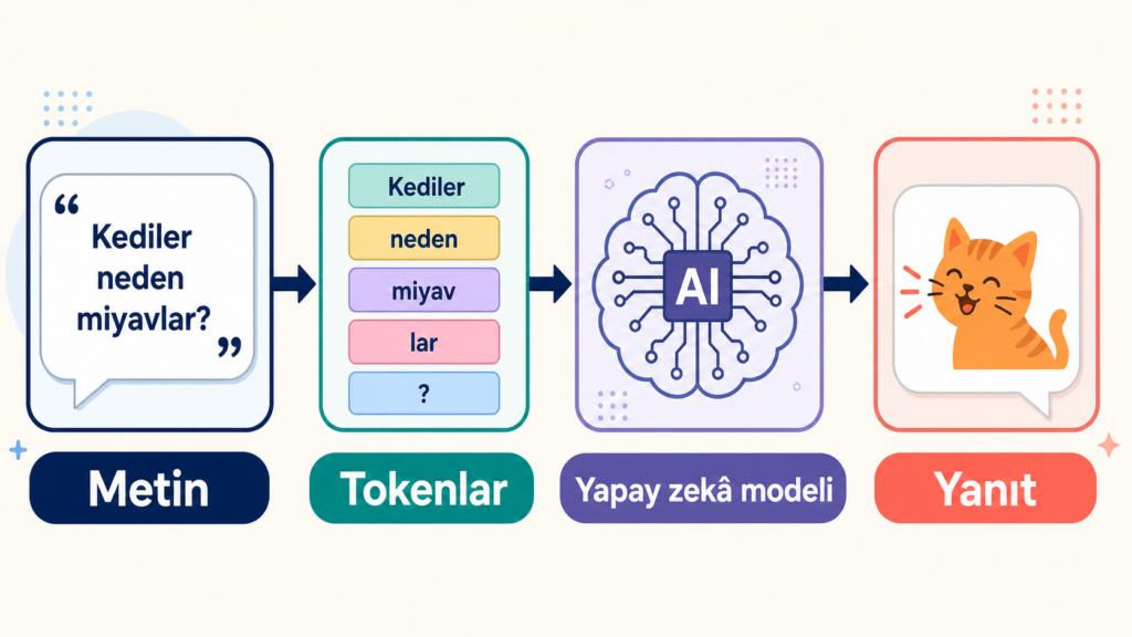 Yapay zekâda metnin tokenlara ayrılması ve modelin yanıt üretme süreci