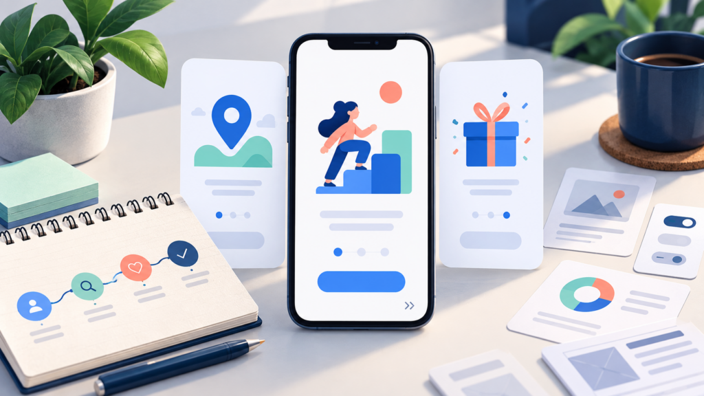 Mobil uygulama onboarding ekranları ve kullanıcı yolculuğu
